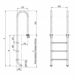 Escalera Pasamanos Muro Astralpool 11 Escalera Pasamanos Muro Astralpool -GRE Ventas plano medidas escalera pasamanos astralpool